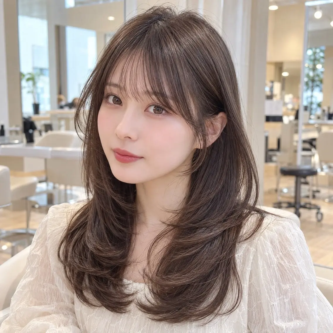セミロング カラー ブラウンカラー ダークブラウン くびれヘア くびれレイヤー レイヤーカット 顔周りレイヤー/透明 感カラー/難波雄雅のヘアスタイル