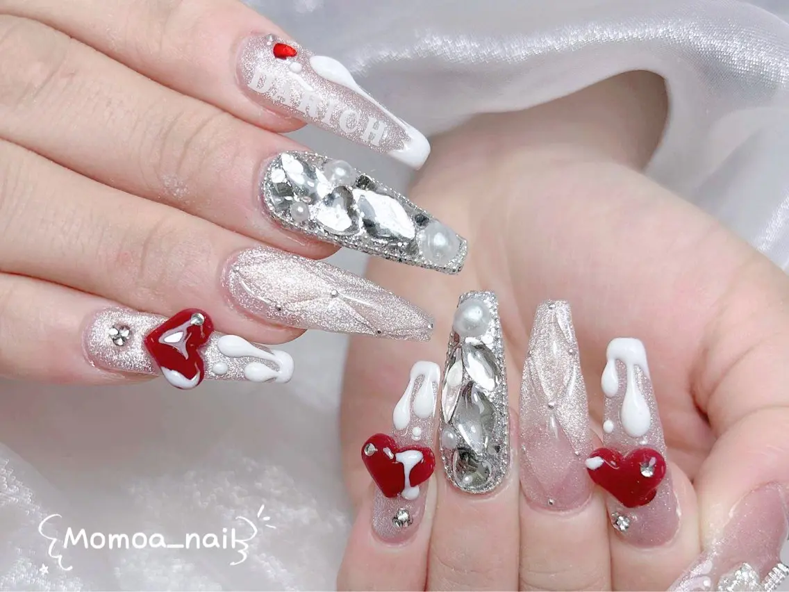 ネイル 成人式 ロングネイル マグネットネイル 大理石ネイル(マーブル) 持ち込み ハンドネイル MoMoA Nail ネイル長さ出し専門店のネイルデザイン