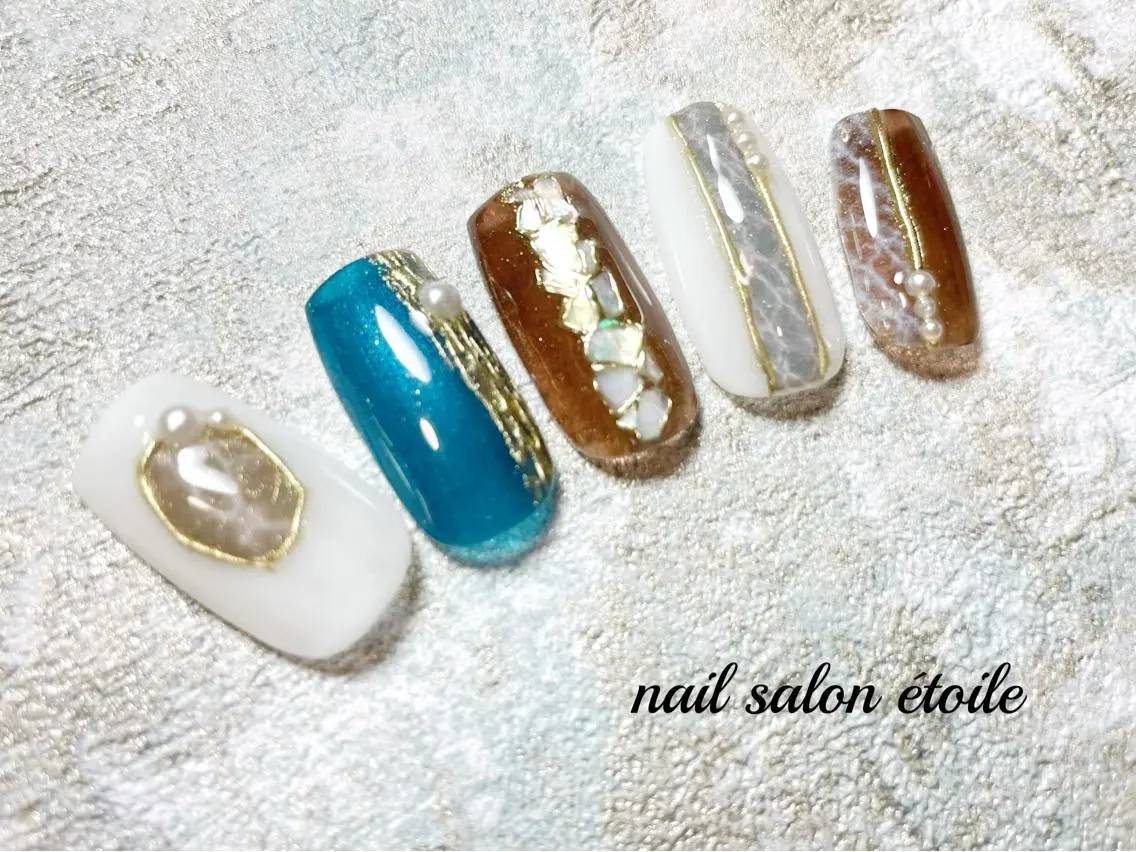 ネイル アートネイル ジェルネイル 大理石ネイル(マーブル) ホワイト ハンドネイル nail salon étoileのネイルデザイン