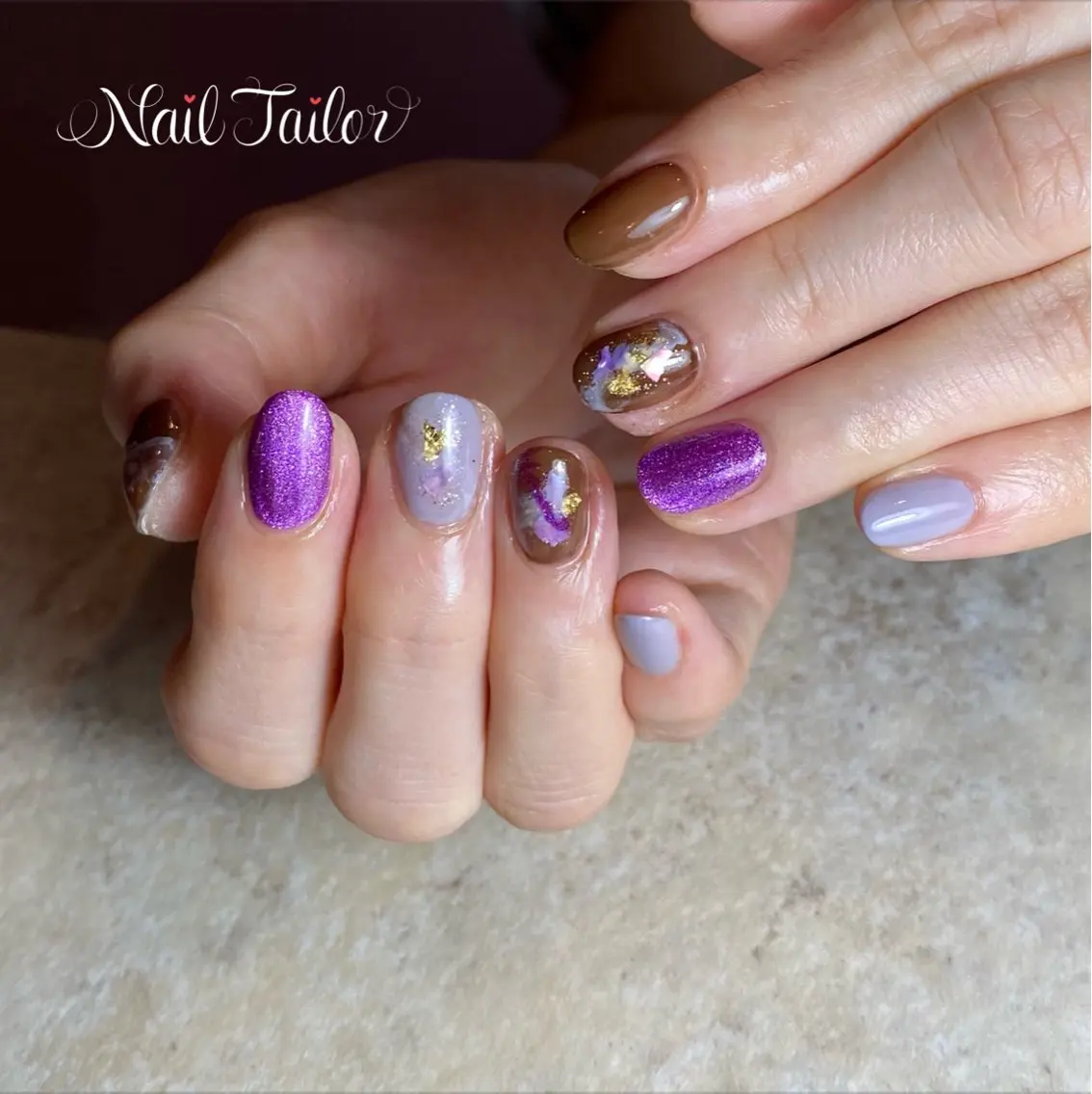 ネイル ブラウン ジェルネイル キラキラネイル マグネットネイル ワンカラーネイル ハンドネイル NailTailor ネイルテイラーのネイルデザイン