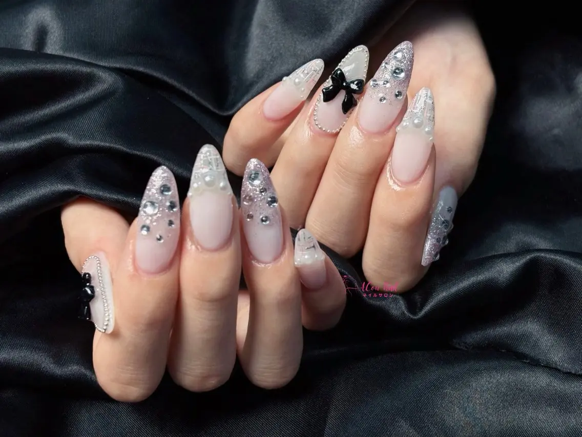 ネイル 桜ネイル 長さ出し フラワーネイル フレンチネイル ジェルネイル ハンドネイル ACon NailSalonのネイルデザイン