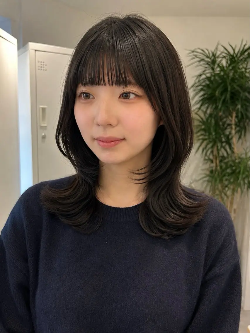 ミディアム カラー ミディアムレイヤー レイヤーカット 小顔カット カット ヘアカラー トリートメント 池袋/小顔レイヤー/ 顔まわり/taigaのヘアスタイル
