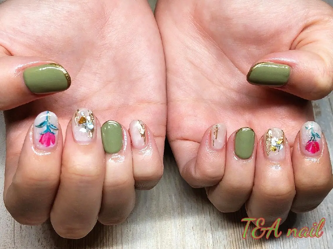 ミディアム ネイル ジェルネイル ニュアンスネイル ピスタチオネイル スカルプネイル ショートネイル T&A nailのネイルデザイン