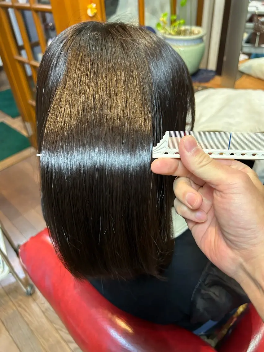 セミロング ボブ 髪質改善 韓国風ヘア 縮毛矯正 💎KINUJO が買える美容室のヘアスタイル