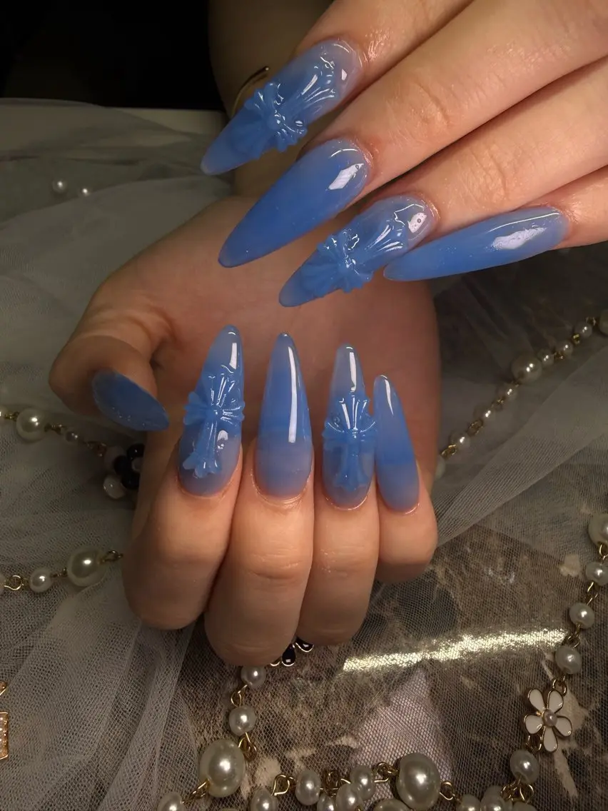 ネイル ブルー ワンカラーネイル スカルプネイル NAIL FOCUS MAMIAのネイルデザイン
