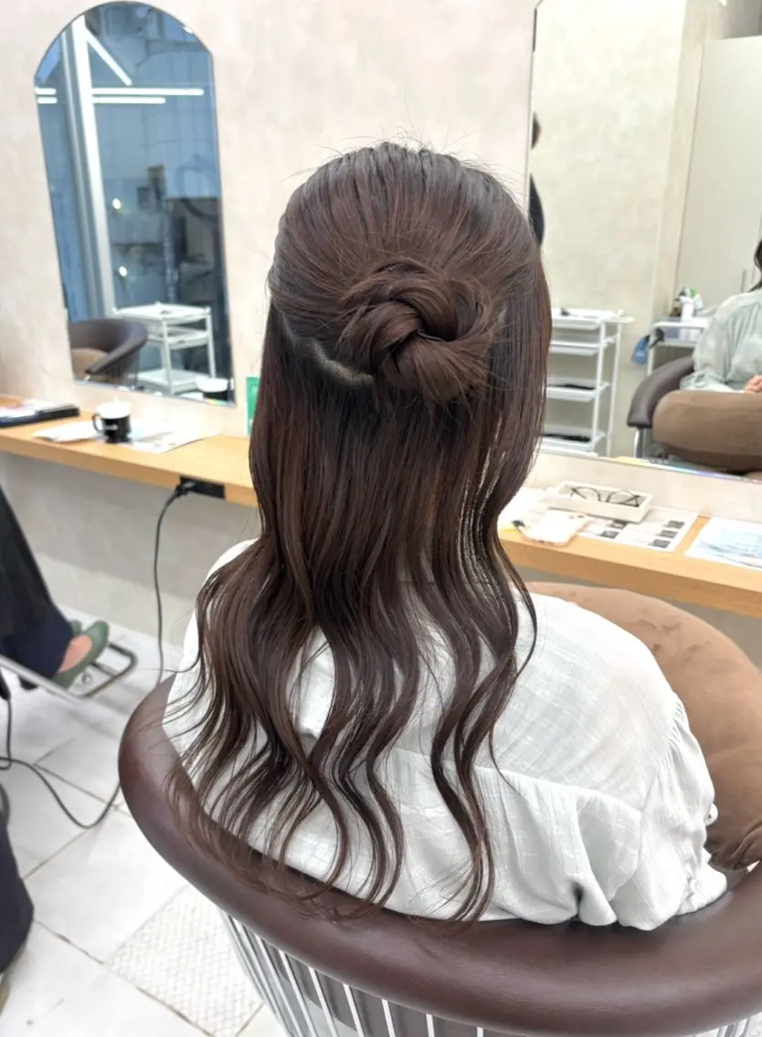 ロング ヘアアレンジ ヘアセット ブリーチなしカラー/ 暖色カラー/艶カラーのヘアスタイル