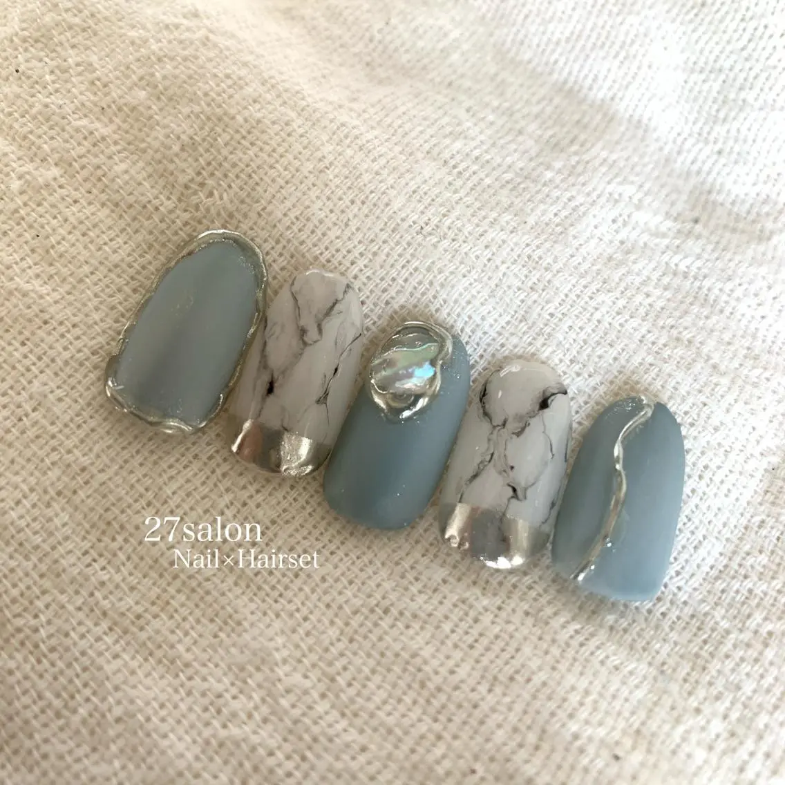 ネイル 大理石ネイル(マーブル) ミラーネイル 27salon yuinaのネイルデザイン