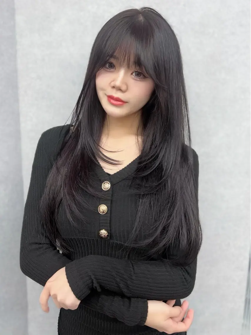 ロング カラー 透明感カラー パープルカラー くびれヘア 顔周りカット 韓国風ヘア カット ヘアカラー saya🍀/透明感 カラー/ヘアセットのヘアスタイル