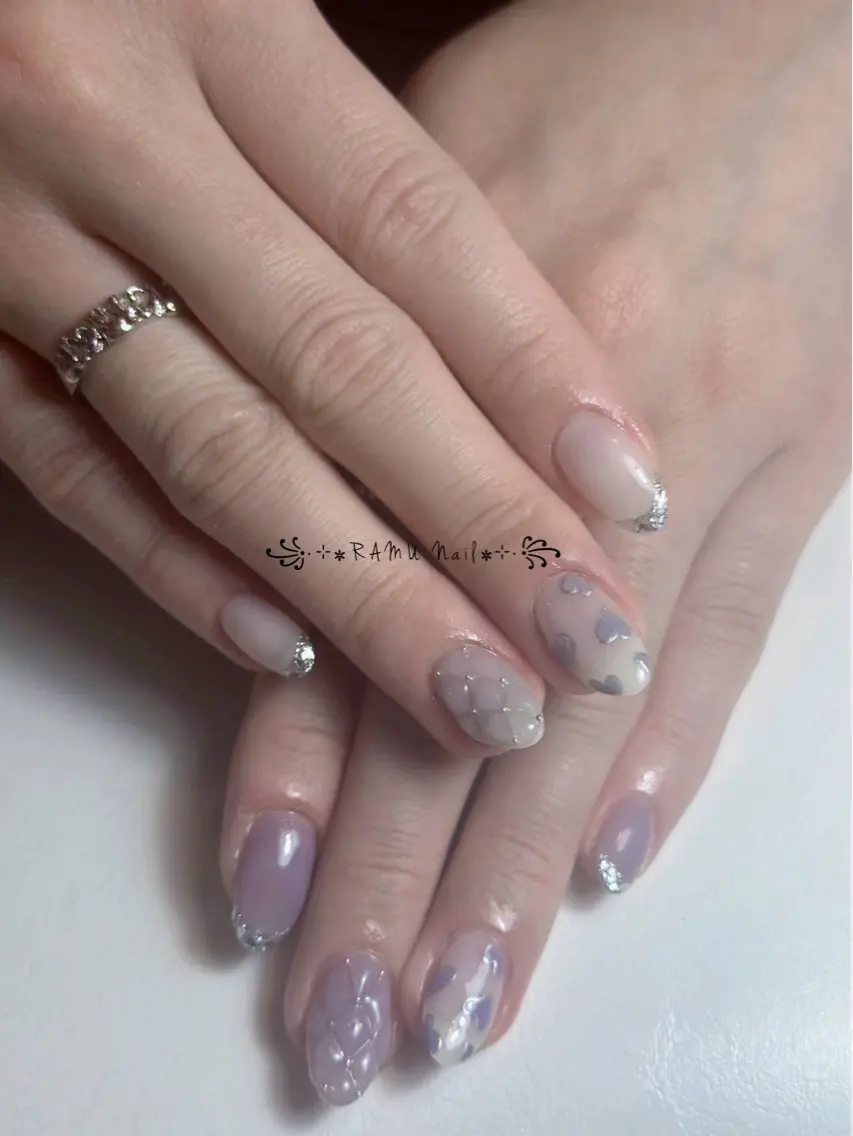 ネイル キラキラネイル マグネットネイル ミラーネイル ピンク ワンホンネイル ハンドネイル RAMU Nail 恵比寿店のネイルデザイン