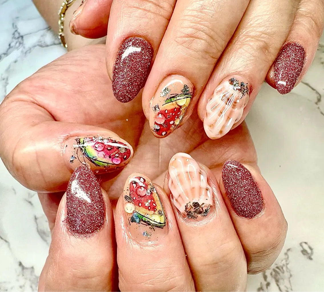 ネイル フラッシュネイル マグネットネイル ニュアンスネイル ワンカラーネイル 夏ネイル Mai’s nailのネイルデザイン