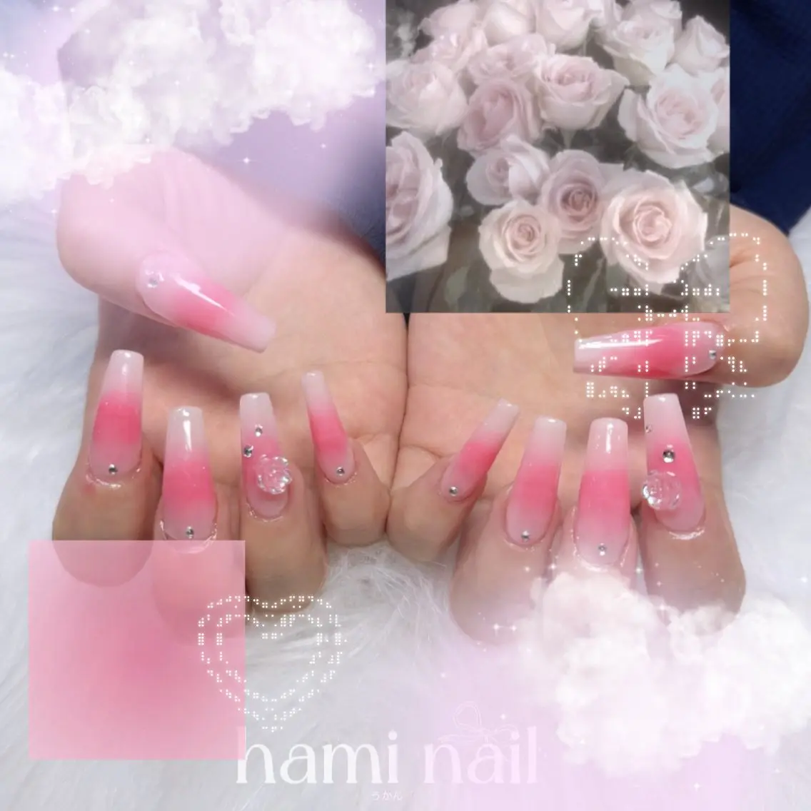 ネイル ハンドネイル ハンドケア 🎀うかん 🎀チップ長さ出しのネイルデザイン