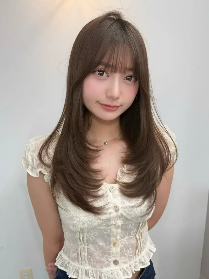 ロング カラー 顔周りカット レイヤーカット カット ヘアカラー トリートメント 結べるレイヤー/ 透明感カラー/和奏のヘアスタイル