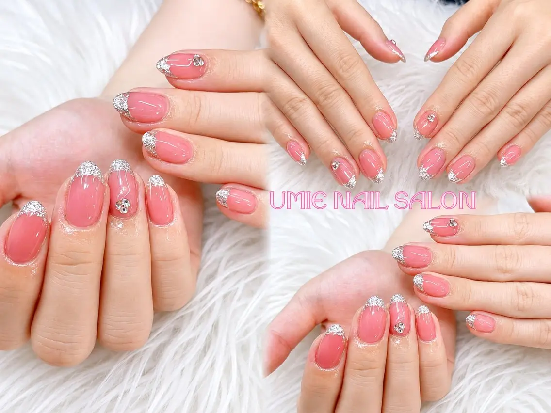 ネイル フットネイル フレンチネイル ジェルネイル ガラスフレンチ マグネットネイル UMIE NAIL SALONのネイルデザイン