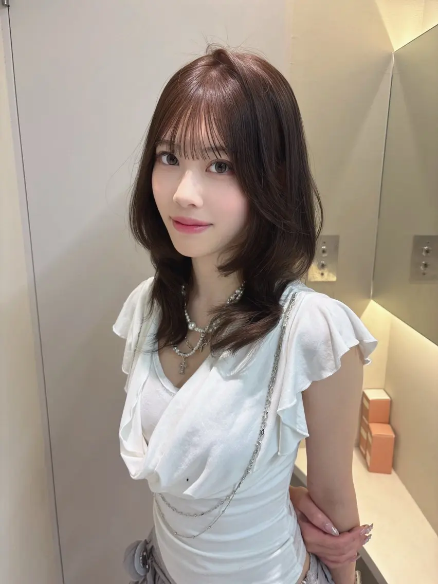 ミディアム カット ヘアカラー トリートメント 顔周り🇰🇷韓国 レイヤー/モエのヘアスタイル