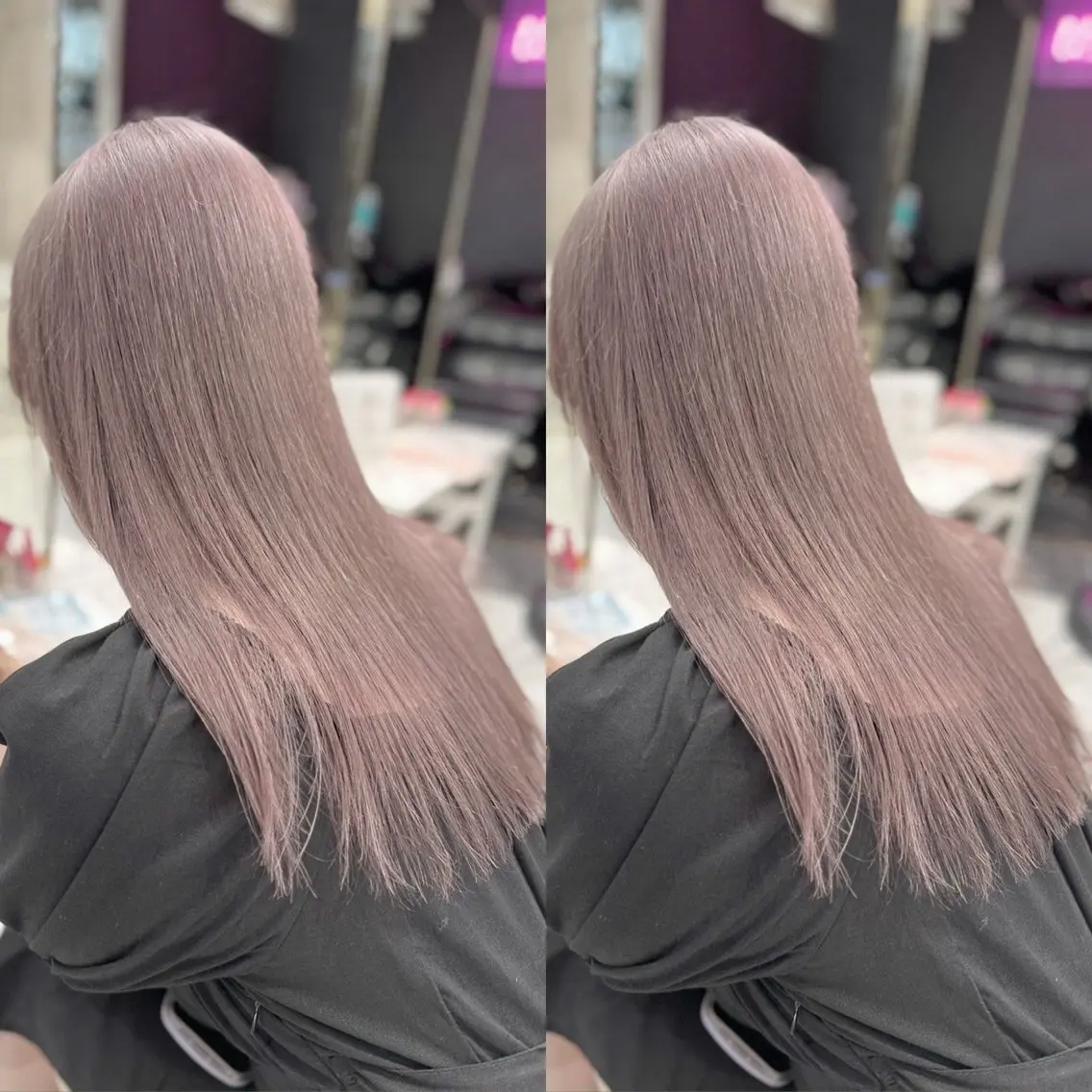 ロング カラー グレージュ ピンクカラー ヘアカラー トリートメント ヘアセット ブリーチ無しダブル カラー🦕まどかのヘアスタイル
