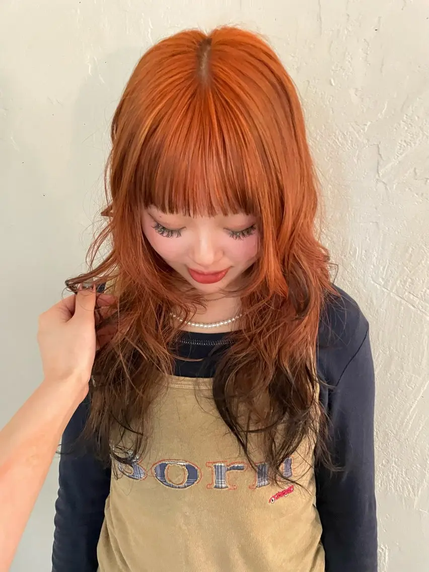 ロング カラー ブリーチ デザインカラー オレンジ ヘアカラー デザインカラー💖/ ヘアセット/manaのヘアスタイル
