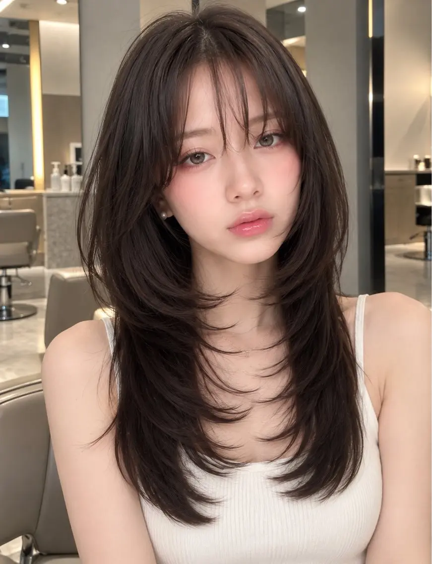 ロング カラー カット ヘアカラー トリートメント 🦋韓国風レイヤー/ 艶髪矯正🦋凛太郎のヘアスタイル