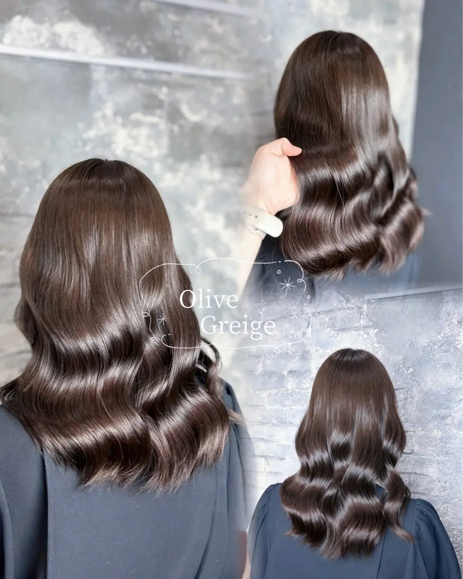 ミディアム カラー グレージュ オリーブグレージュ オリーブグレー 縮毛矯正モデル募集 🎀HARUNA🎀のヘアスタイル