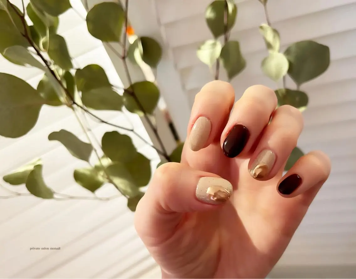 ネイル ブラウン ジェルネイル ハンドネイル nail salon monailのネイルデザイン