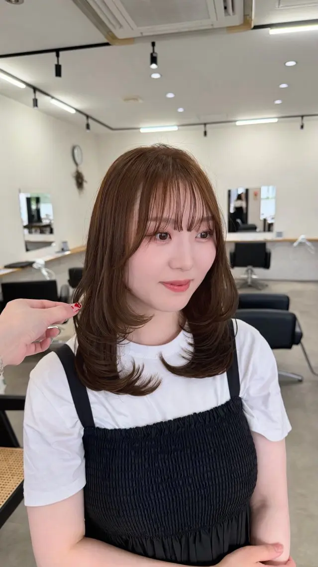 ミディアム レイヤーカット トリートメント 切りっぱなしボブ 👩🏼ミニボブのヘアスタイル