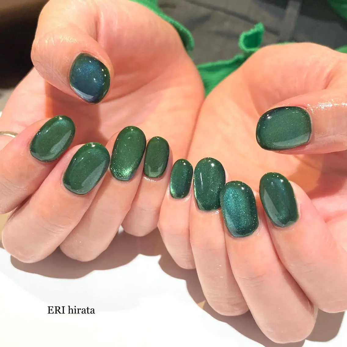 ネイル グリーン マグネットネイル ハンドネイル nailsalon cojue  ERIのネイルデザイン