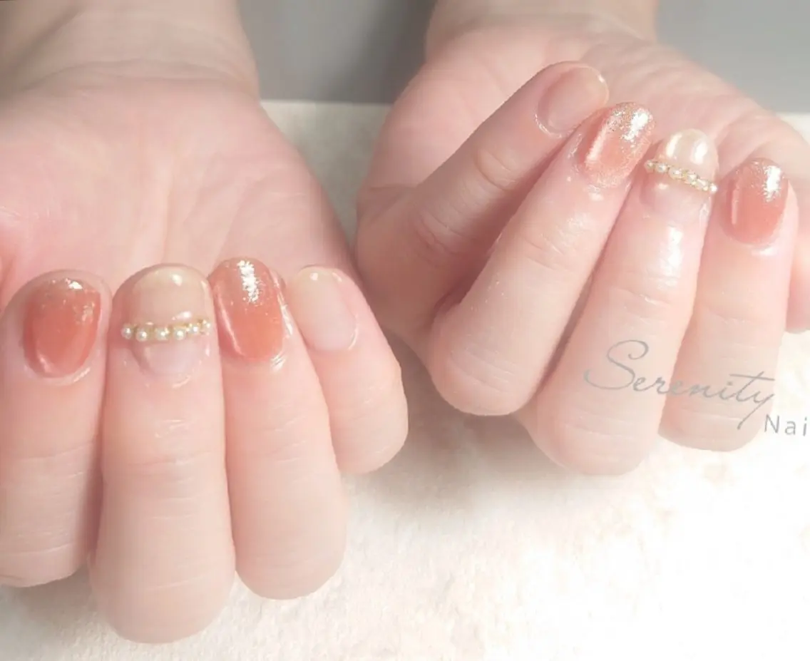 ネイル ラメ(グリッター) マグネットネイル オレンジ ハンドネイル nail serenityのネイルデザイン