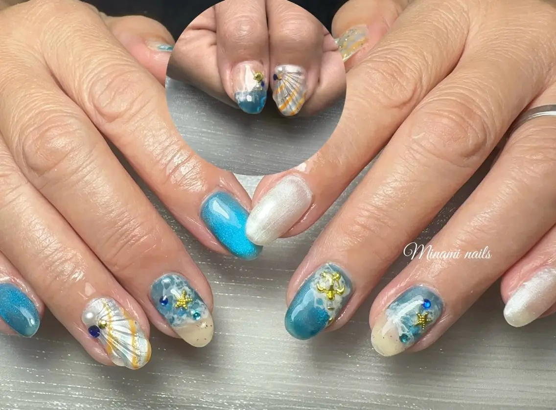 ネイル アートネイル ガーリー キラキラネイル 韓国ネイル マグネットネイル ハンドネイル Minami Nailsのネイルデザイン