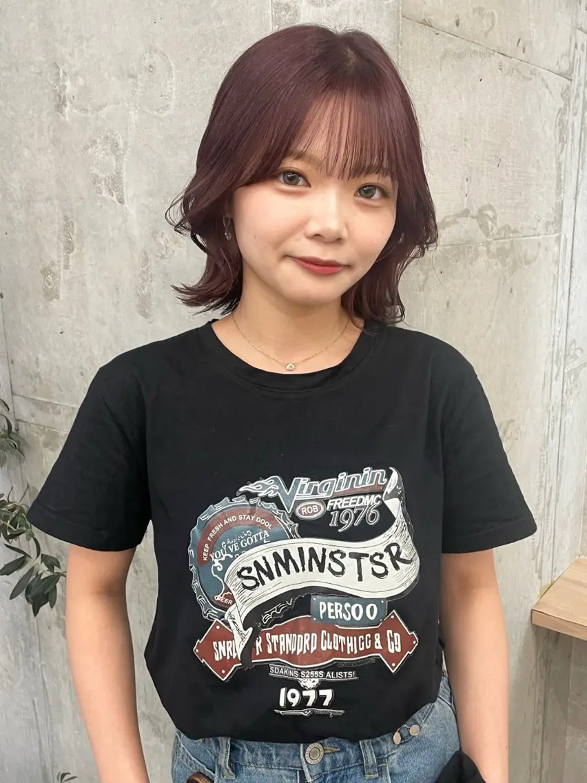 ミディアム カラー ブリーチ ボルドーカラー ケアブリーチ 透明感カラー レッドカラー ヘアカラー ブリーチ/ベージュ 💕/momoaのヘアスタイル