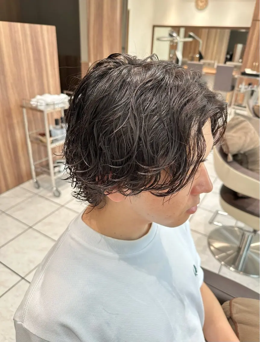 ミディアム パーマ メンズ カット パーマ メンズ特化/トレンド スタイル/白澤のヘアスタイル