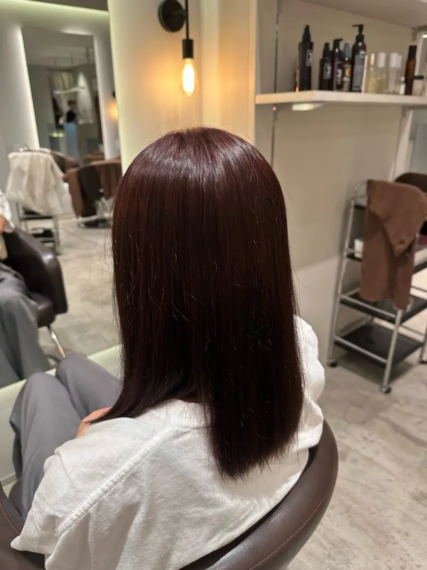 ミディアム カラー レッドカラー 髪質改善ストレート 中林優太のヘアスタイル