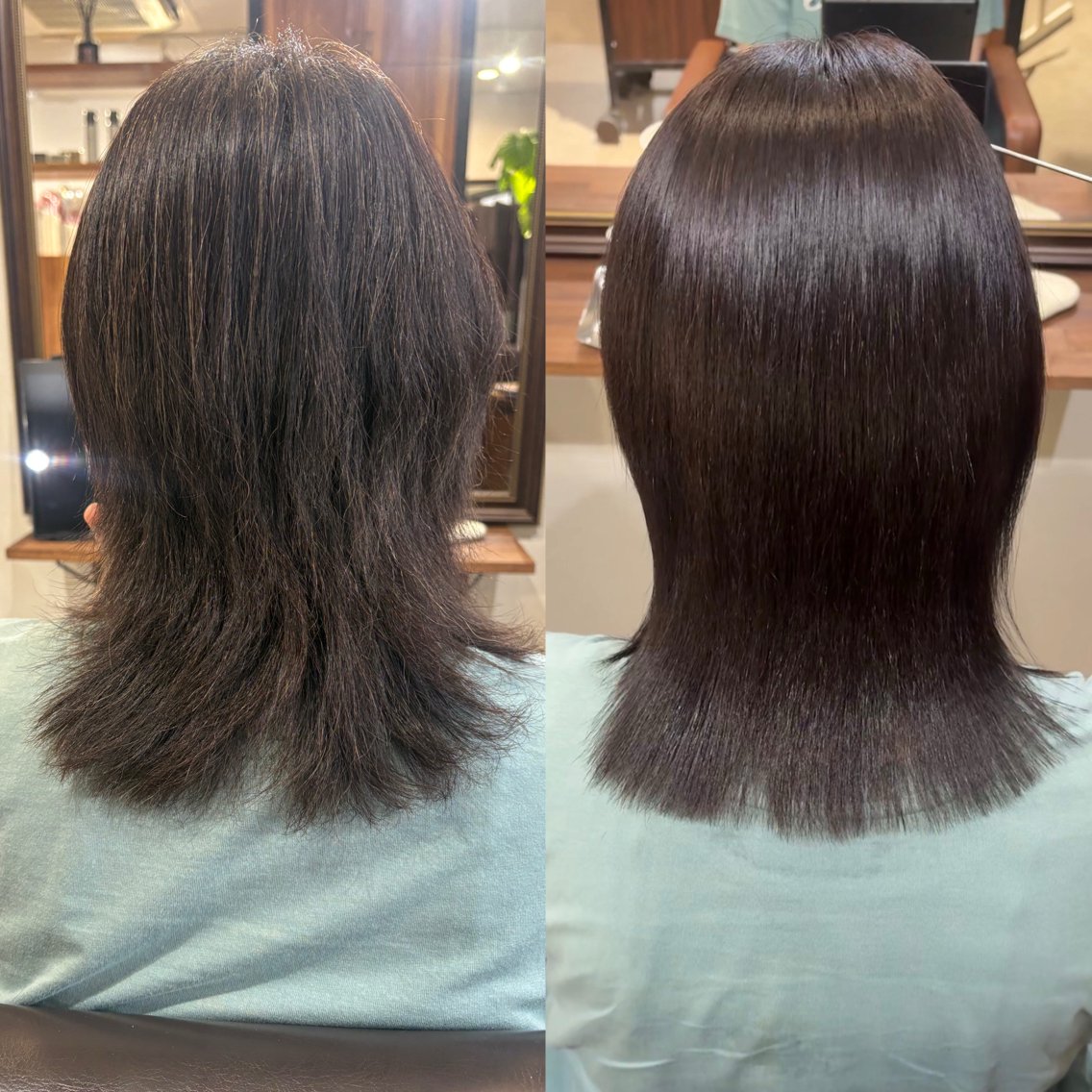 ミディアム カット 縮毛矯正 トリートメント レイヤーカット/髪質 改善/ダブルカラーのヘアスタイル