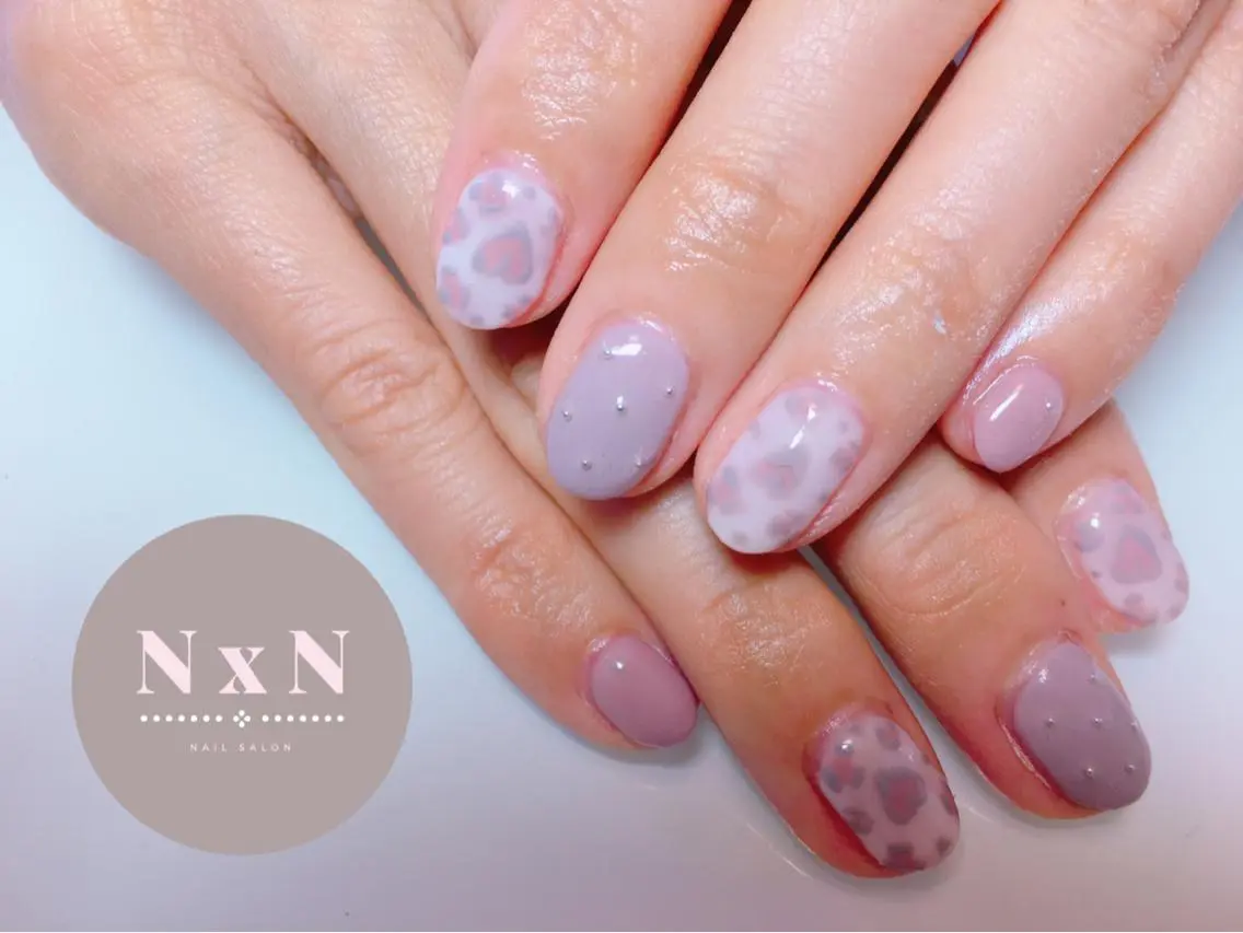ネイル アニマル柄 ハート ハンドネイル nail salon N×Nのネイルデザイン
