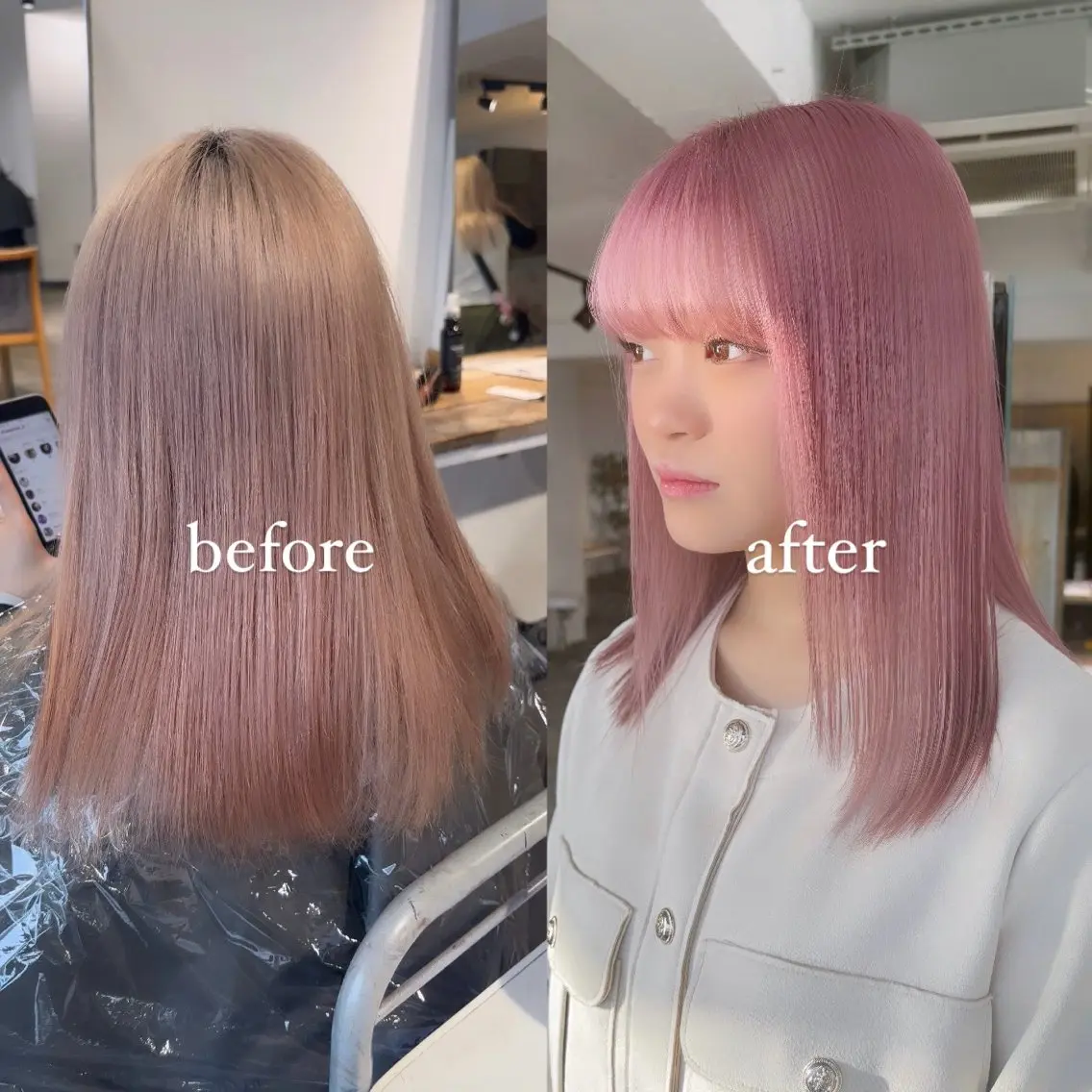 セミロング カラー ブリーチ ケアブリーチ ピンクカラー ヘアカラー トリートメント 暖色カラー🍒 ケアブリーチ/akiのヘアスタイル