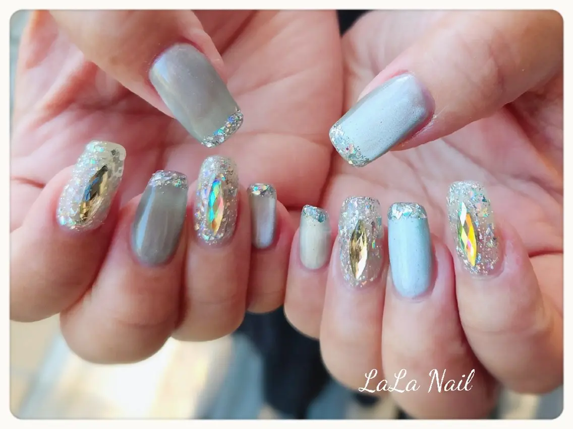 ネイル フレンチネイル キラキラネイル ラメ(グリッター) マグネットネイル LaLa Nailのネイルデザイン