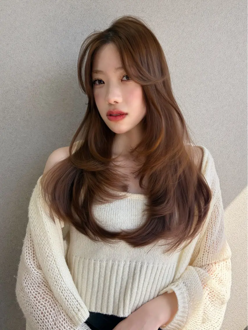 ロング ロングレイヤー ハッシュカット レイヤーカット ロング 💛レイヤー/ベージ ュ/kokoro💛のヘアスタイル