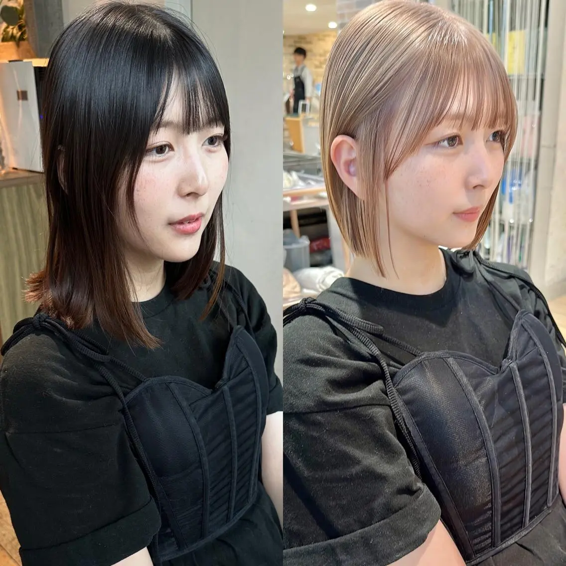 ミディアム 切りっぱなしボブ ショートボブ ボブ くびれヘア タンバルモリ カット ヘアカラー トリートメント 市原 大翼のヘアスタイル
