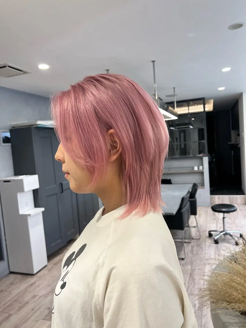 ミディアム カラー ブリーチ ピンクカラー ヘアカラー ケアブリーチ🌟 ♢WATARU♢のヘアスタイル