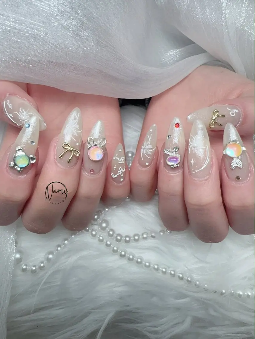ネイル 長さ出し ガーリー 韓国ネイル ロングネイル 持ち込み Nami nail salonのネイルデザイン