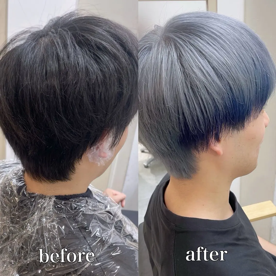 ミディアム カラー メンズ メンズインナーカラー 黒髪 ブルーカラー インナーカラー シルバー ☁️ケアブリーチ￤ ウルフ￤Shioriのヘアスタイル