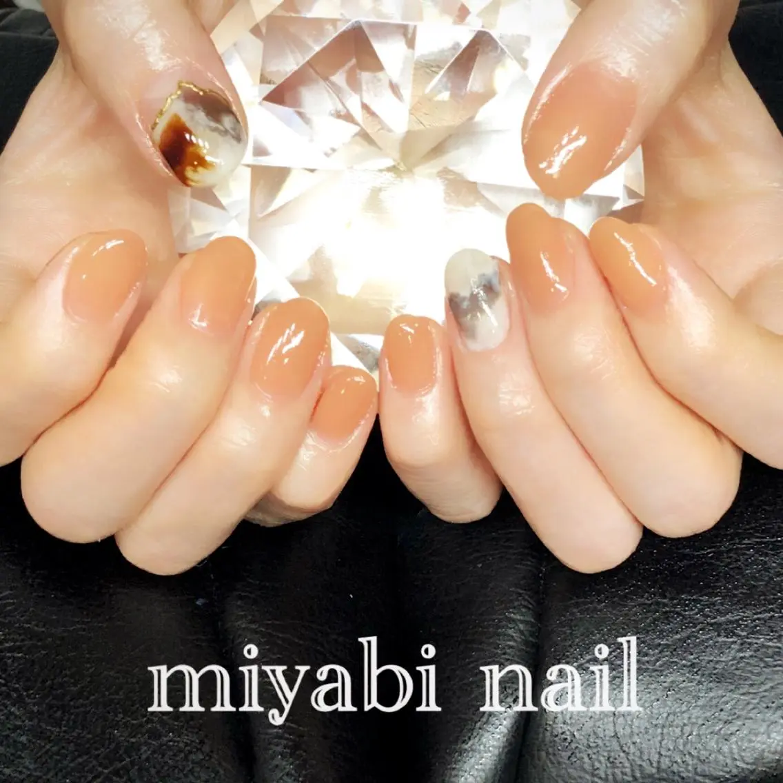 ネイル アートネイル 持ち込み ニュアンスネイル オフィスネイル オレンジ ハンドネイル miyabi nail 桂川駅近くのネイルデザイン