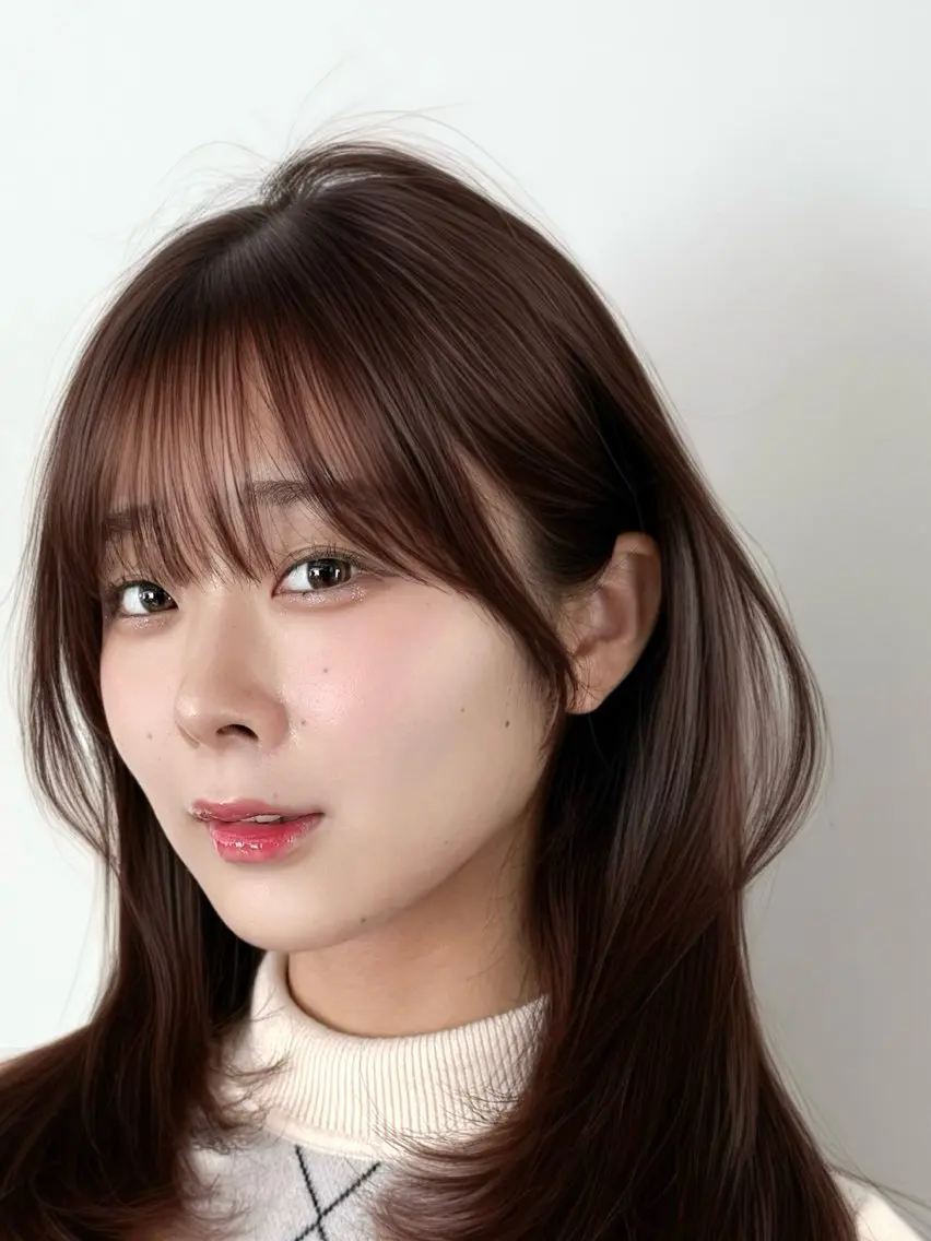 セミロング 韓国風ヘア レイヤーカット カット ヘアカラー トリートメント 失敗しない顔まわり× 小顔補正レイヤー難波のヘアスタイル