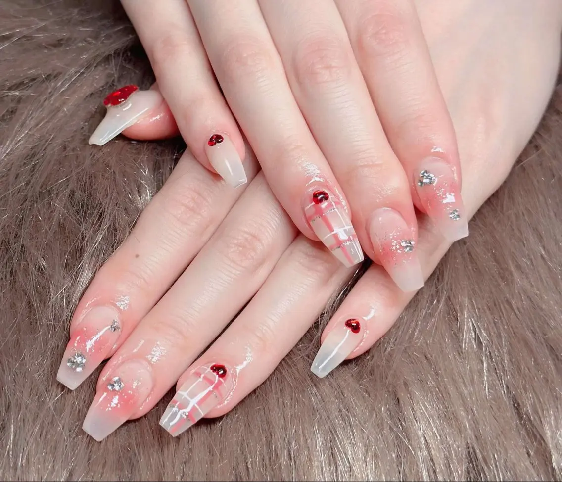 ネイル フレンチネイル ジェルネイル ガラスフレンチ ハロウィン ハート ハンドネイル H.baby Nail Salonのネイルデザイン