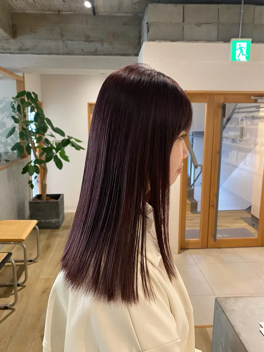 セミロング カラー ブリーチ ボルドーカラー ai ㅤのヘアスタイル