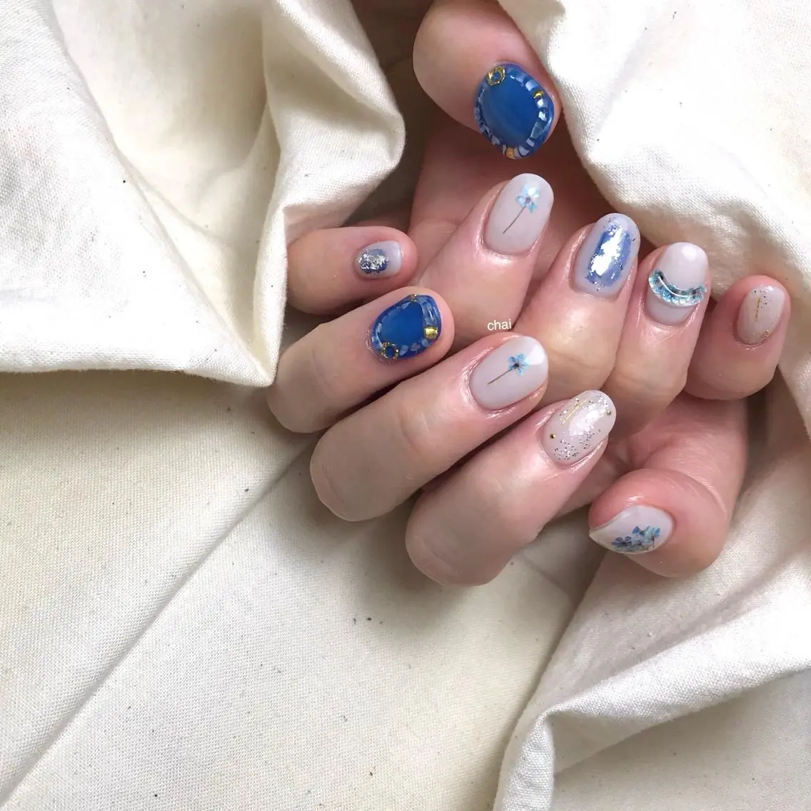 ネイル ブルー 夏ネイル ハンドネイル chai nail _ai📍鶴橋/桃谷のネイルデザイン