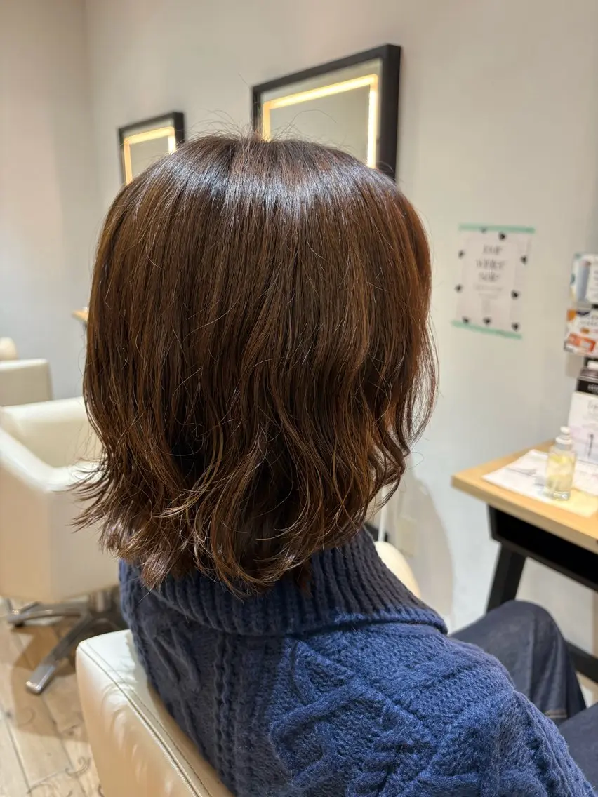 ミディアム ミディアムパーマ ボブ 梅沢 優羽のヘアスタイル