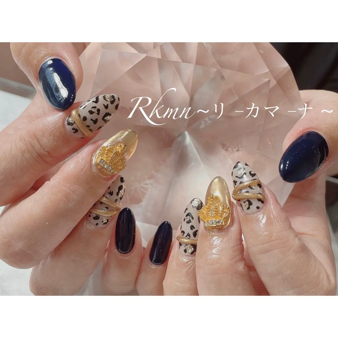 ネイル アニマル柄 アートネイル ネイビー 春ネイル ハンドネイル フットネイル ハンドケア Rkmn ~リ-カマ-ナ~のネイルデザイン
