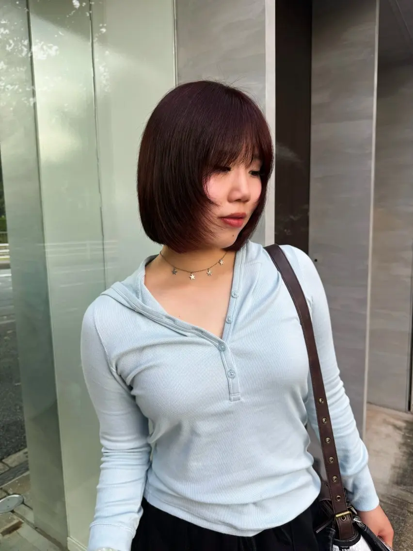 ミディアム ヘアカラー トリートメント ヘッドスパ qpulaあいみ 透明感カラーのヘアスタイル