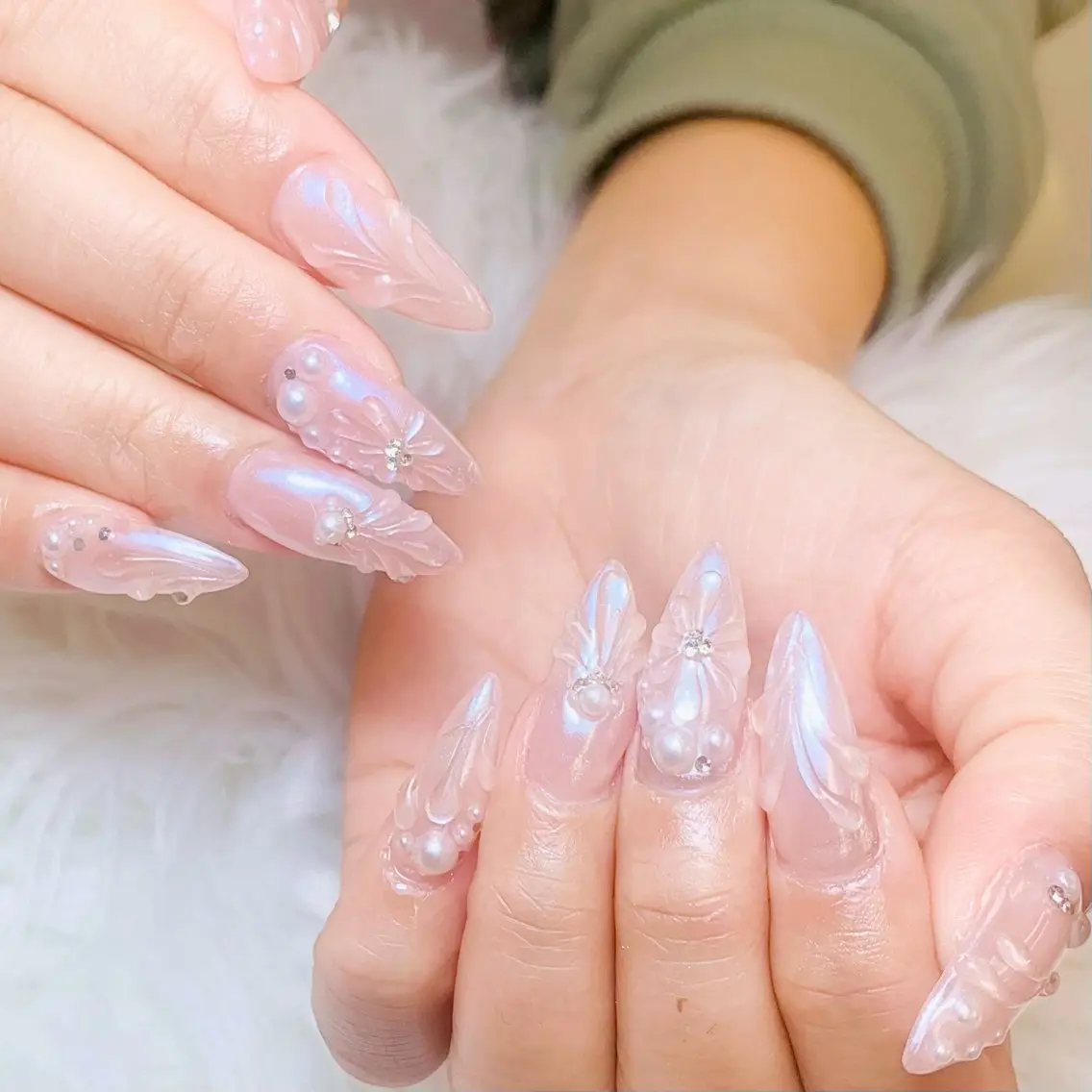 ネイル チークネイル 長さ出し フラッシュネイル フレンチネイル グラデーション ハンドネイル AN NAIL SALONのネイルデザイン