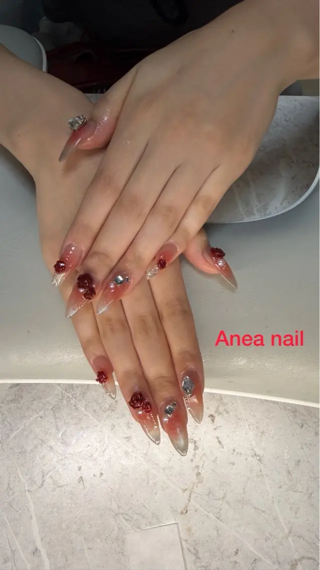 ネイル キラキラネイル マグネットネイル 赤色 Anea Nailのネイルデザイン