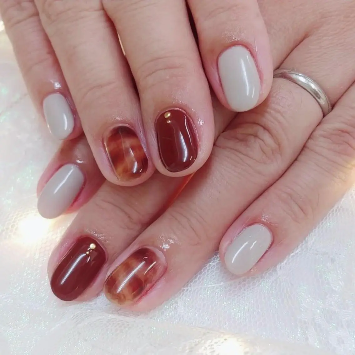 ネイル べっ甲ネイル ボルドー ジェルネイル Nail lieNのネイルデザイン